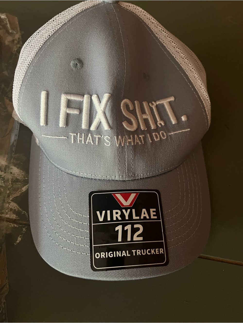 Light Gray Trucker Hat - "I Fix Sh!t" Embroidered Slogan